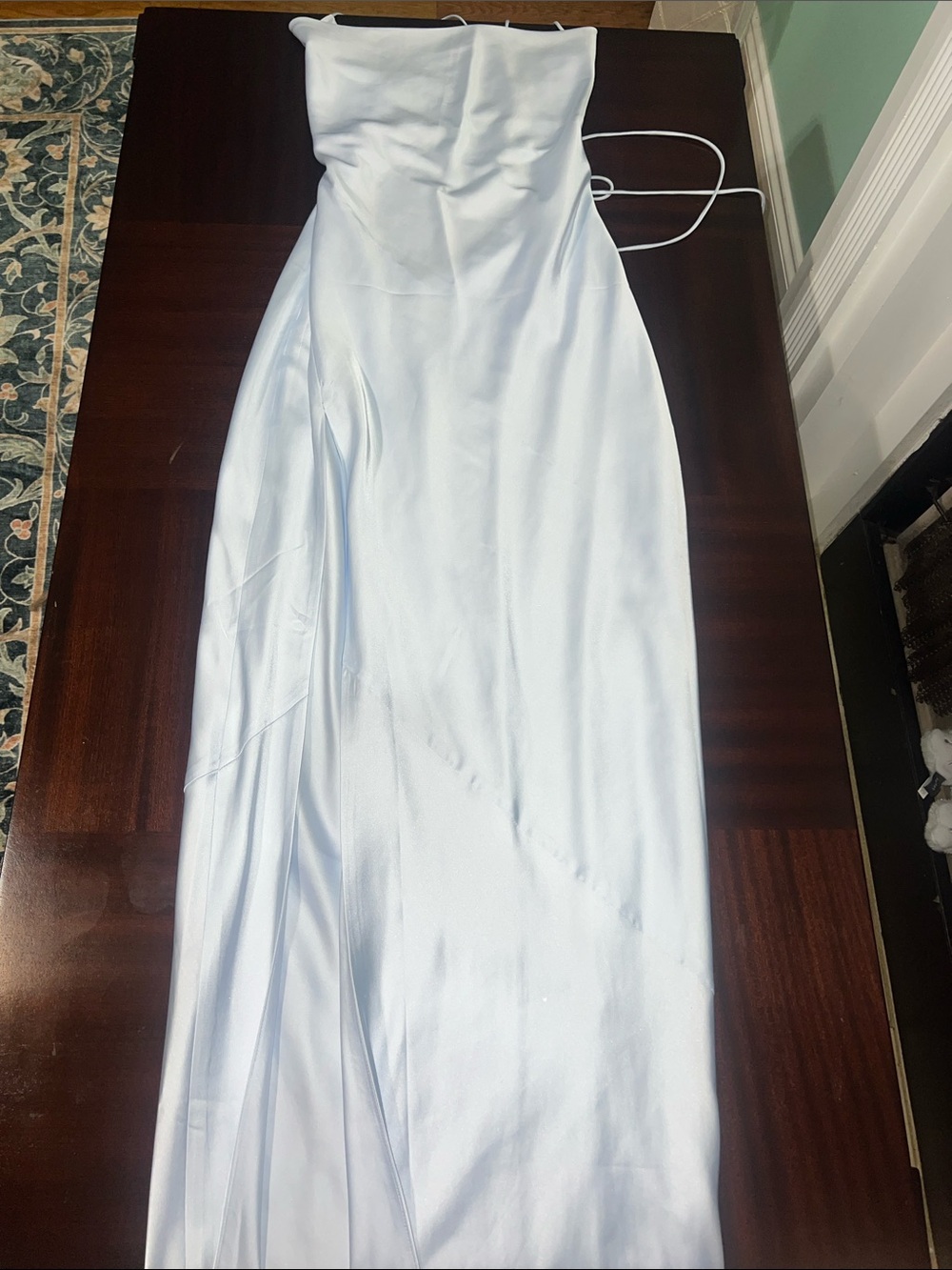 Strapless Satin Maxi Dress in Pale Blue